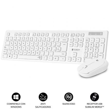 Teclado y Ratón Subblim Combo Business Slim Silencioso Inalámbrico, Blanco