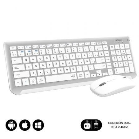 Teclado y Ratón Inalámbrico Subblim Combo Dual Prestige Extendido, Blanco y Plata