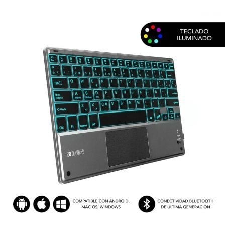 Teclado Compacto Inalámbrico Subblim Touchpad Smart Blacklit, Gris