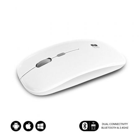 Ratón Inalámbrico Subblim Dual Flat, Batería recargable, Hasta 1600 DPI, Blanco