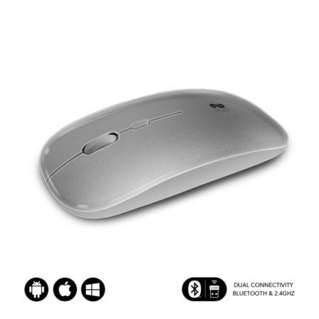 Ratón Inalámbrico Subblim Dual Flat, Batería recargable, Hasta 1600 DPI, Plata