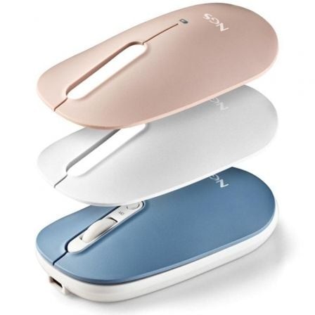Ratón Inalámbrico NGS Shell-RB, Batería recargable, Hasta 1600 DPI, Azul, Blanco, Rosa