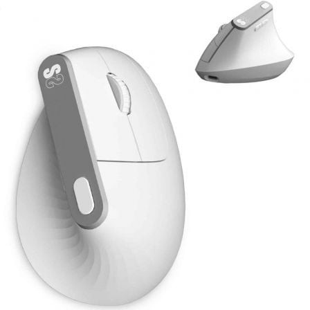 Ratón Vertical Inalámbrico Subblim Nature Vertical Ergo Dual Battery, Batería Recargable, Hasta 4000 DPI, Blanco