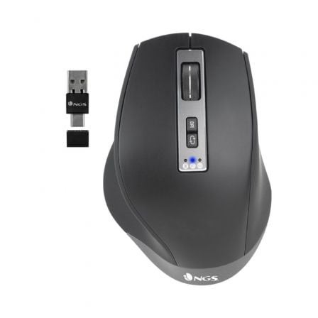 Ratón Ergonómico Inalámbrico NGS BLUR-RB, Batería recargable, Hasta 3200 DPI, Negro