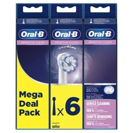 Cabezal de Recambio Braun para cepillo Braun Oral-B Sensitive Clean, Pack 6 uds