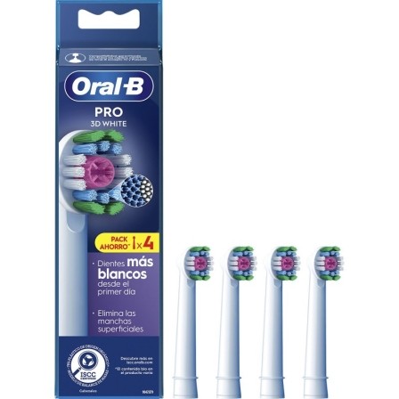 Cabezal de Recambio Braun para cepillo Braun Oral-B 3D White, Pack 4 uds