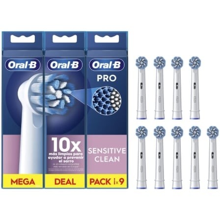 Cabezal de Recambio Braun para cepillo Braun Oral-B Sensitive Clean, Pack 9 uds