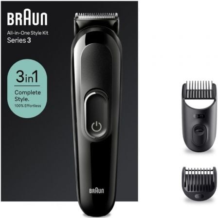 Afeitadora Braun All in One 3 en 1 Style Kit Series 3, con batería, 2 Accesorios